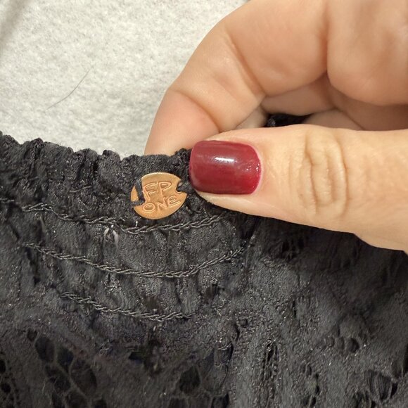 Free People FP One Dress Womens Small Black Lace Crochet Slip Boho Ruffle Hem - Picture 4 of 8